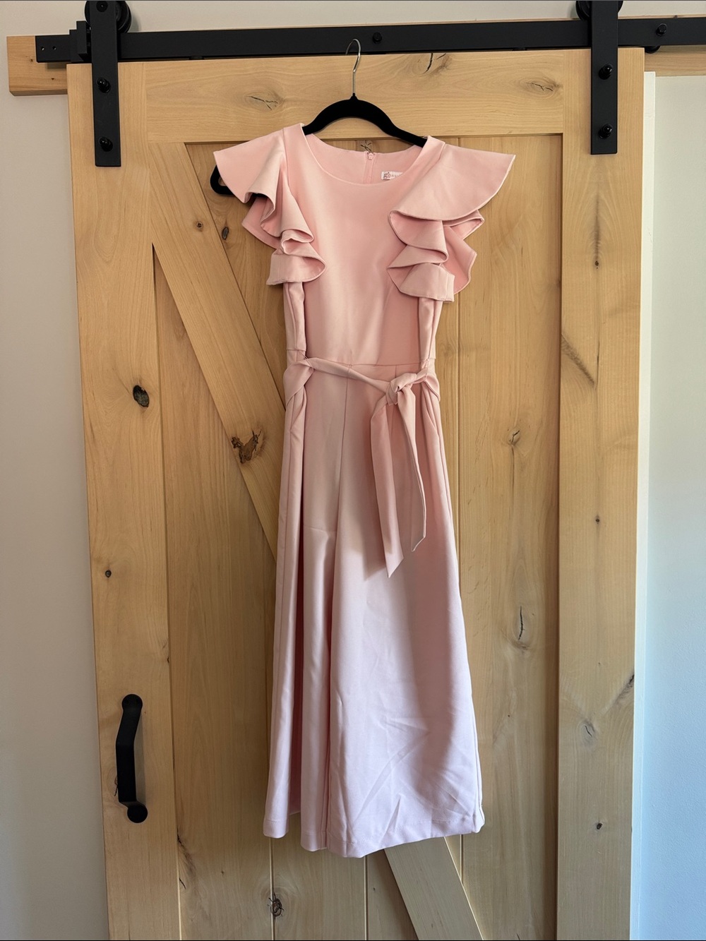 GB girls Blush Pink Jumpsuit with Ruffle Cap Sleeves and Tie Waist